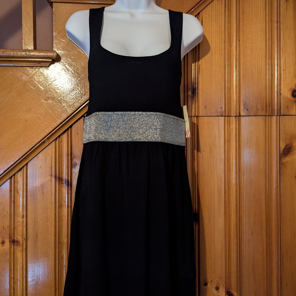 Derek Heart Black Midi Dress with Glittering Silver Accent